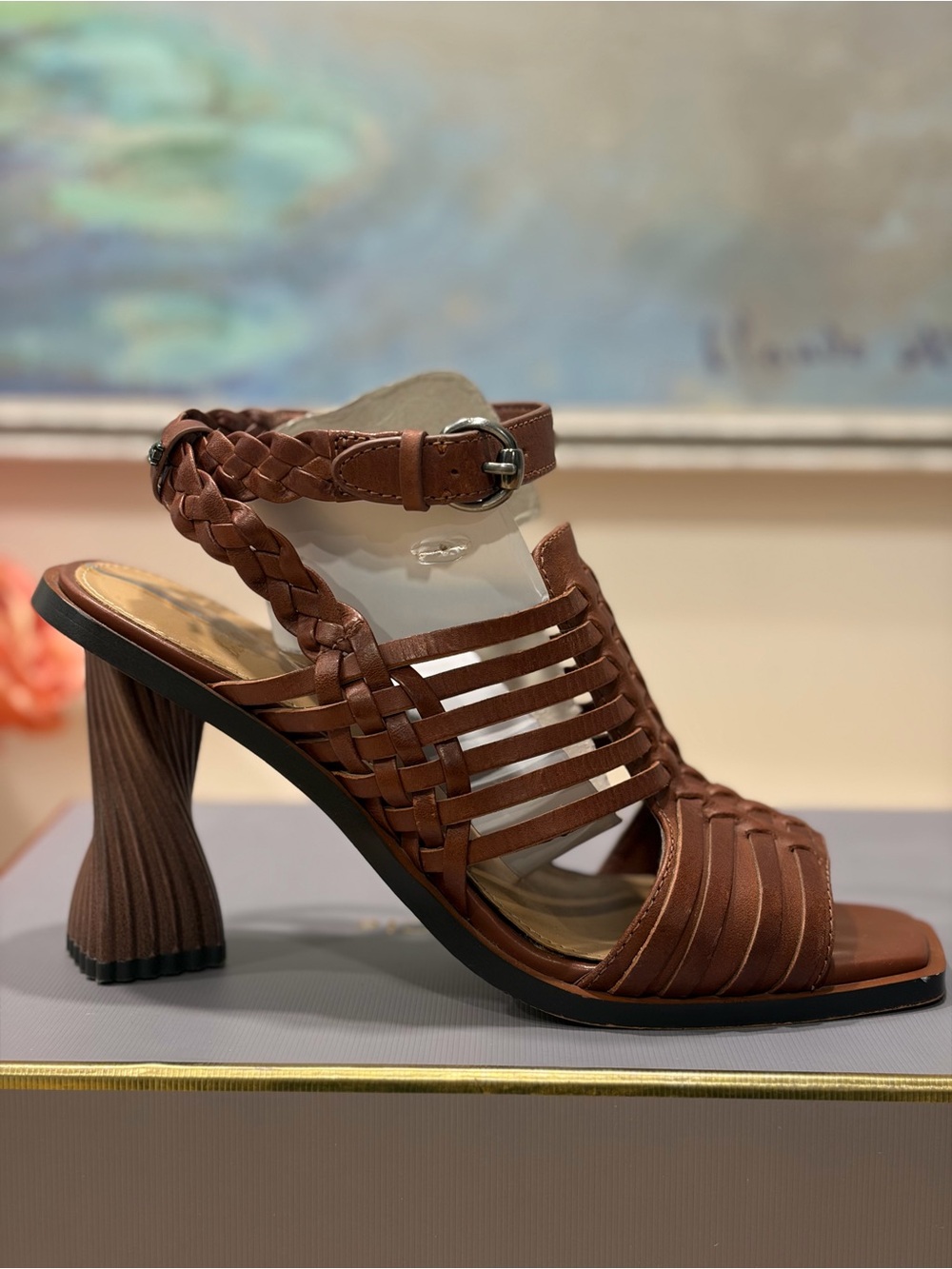 Sam Edelman Women's Brown Strappy Leather Sandals with unique 3.5” heel